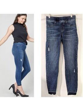 Spanx | Distressed Ankle Skinny Jeans Medium Wash